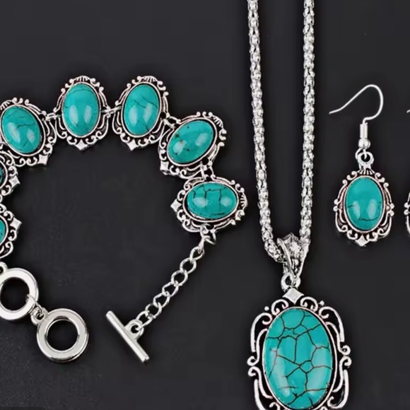 NEW Turquoise and Silver Jewelry Set - Picture 2 of 7